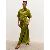 Pretty Lavish Womens Alice Ruched Waist Satin-Look Maxi Dress - Green