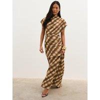 Pretty Lavish Womens Fletcher Ruched Scarf Tartan Maxi Dress