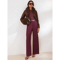 Friends Like These Purple Fig Lightweight Elastic Back Tailored Wide Leg Trousers