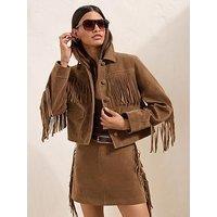 Friends Like These Tan Brown Fringe Faux Suede Jacket
