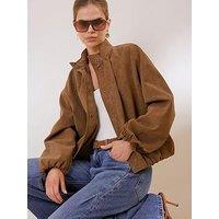 Friends Like These Espresso Brown Bubble Hem Funnel Neck Jacket