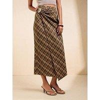 Friends Like These Green Checked Wrapover Trim Detail Midi Skirt