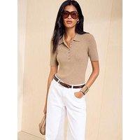 Friends Like These Neutral Collared Short Sleeve Knit Henley Top