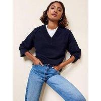 Friends Like These Navy V-Neck Seam Detail Jumper - Blue