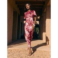Friends Like These Berry Pink Blurred Floral Ruffle Sleeve Midi Dress