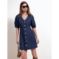Friends Like These Dark Wash V-Neck Short Sleeve Button Through Denim Mini Dress
