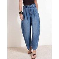 Friends Like These Mid Wash High Waisted Pleated Wide Leg Barrel Denim Jeans