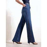 Friends Like These Rinse Wash Embroidered Insert Denim Flare Jeans