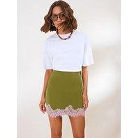 Friends Like These Green/Pink Satin Lace Hem Mini Skirt