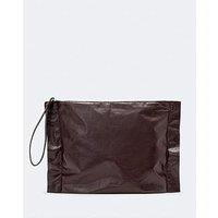 Allsaints Womens Lutece Folded-Edge Zip Leather Pouch - Dark Red