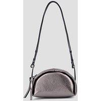 Allsaints Womens Grained Leather Arc Adjustable Strap Crossbody Bag - Grey