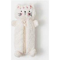 Accessorize Girls Cute Cat Fluffy Pencil Case - Cream