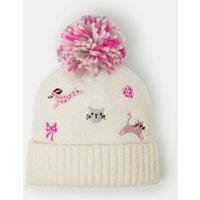 Accessorize Girls Embroidered Pom Beanie - Cream