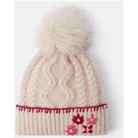 Accessorize Girls Floral Embroidered Faux-Fur Pom-Pom Beanie - Beige