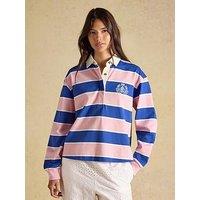 Joules Women'S Striped Cotton Collared Long Sleeve Rugby Shirt - Pink & Blue