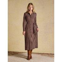 Joules Women'S Theodora Belted Midi Shirt Dress With All-Over Print - Brown