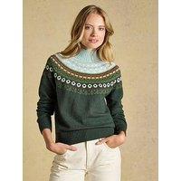 Joules Alba Fair Isle High Neck Cotton-Blend Jumper - Green
