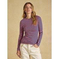 Joules Women'S Sophie Striped Ribbed Cotton Blend Top With Crew Neck - Pink/Navy
