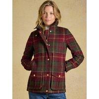 Joules Womens Rusland Tweed Check Funnel Neck Coat - Red