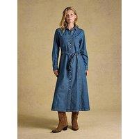 Joules Womens Tie Waist Popper Front Midi Shirt Dress - Blue