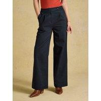 Joules Womens Smart Wide Leg Pleated Button-Tab Trousers - Navy