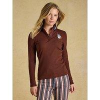 Joules Women'S Ribbed Cotton Blend Polo Top With Button Placket - Chocolate Brown
