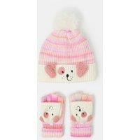 Accessorize Girls Ombre Dog Pom-Pom Hat And Gloves Set