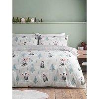 Catherine Lansfield Brushed 100% Cotton Christmas Penguins Duvet Cover Set