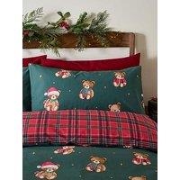 Catherine Lansfield Christmas Tartan Teddy Bear Duvet Cover Set