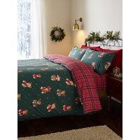 Catherine Lansfield Christmas Tartan Teddy Bear Duvet Cover Set