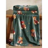 Catherine Lansfield Christmas Tartan Teddy Bear Soft Fleece Throw