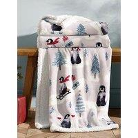 Catherine Lansfield Christmas Penguins Soft Fleece Sherpa Throw