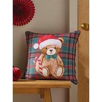 Catherine Lansfield Christmas Tartan Teddy Bear Filled Cushion