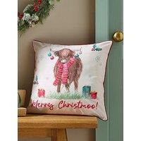 Catherine Lansfield Merry Christmas Highland Cow Filled Cushion