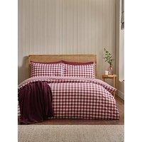 Catherine Lansfield Brushed Gingham Duvet Set Burgundy