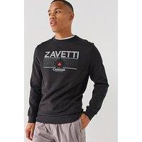 Zavetti Canada Dimola Panelled Pullover Logo Crew Sweatshirt - Black