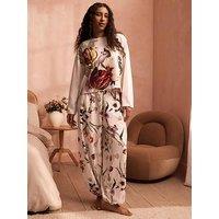 B By Ted Baker Floral Print Long Sleeve Pyjama Set - Cream