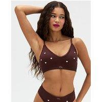 Boux Avenue Heart Embroidered Seamless Bralette - Chocolate