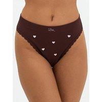 Boux Avenue Heart Embroidered Seamless Thong - Chocolate