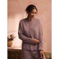 B By Ted Baker Mink Brown Branded Pointelle Knit Cardigan With Lace