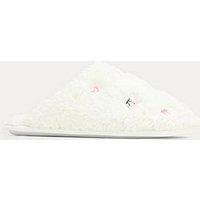 Boux Avenue Bow & Cherry Emb Borg Mule Slippers- Ivory Mix