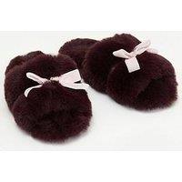 Boux Avenue Heart Plush Bow Slider Slippers - Blackberry