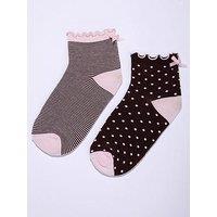 Boux Avenue Stripe & Spot Midi 2Pk Socks - Pink Mix