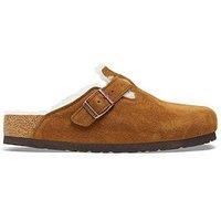 Birkenstock Mens Shearling-Lined Suede Buckle Clog Sandals - Light Brown