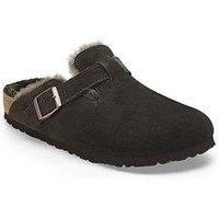 Birkenstock Mens Shearling Lined Buckle Strap Suede Clog Sandals - Dark Brown