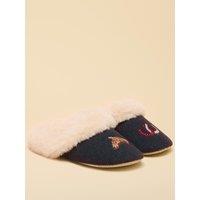 Joules Womens Slippet Luxe Faux Fur Trim Mule Slippers - Navy