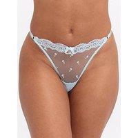 Boux Avenue Delilah Embroidered Floral Thong - Light Blue