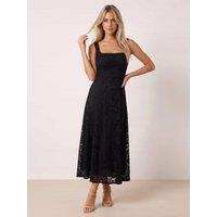 Style Cheat Womens Lace Square Neck Fit And Flare Dress - Black