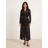 Style Cheat Womens Lace Belted Midi Shirt Dress - Black