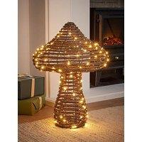 Festive Lit Faux Rattan Mushroom Christmas Decoration - 57 Cm